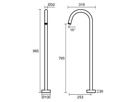 Technical Drawing - Milli Etch Floor Mounted Bath Outlet