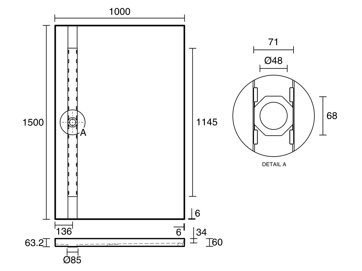 Posh Solus Tile Over Shower Tray with 1140mm Long Rear Matte Black Tile