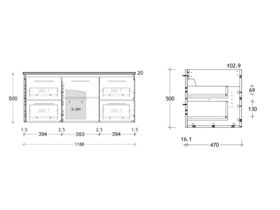 ADP Essence MKII Vanity Unit Centre Wall Hung 1 Door 4 Draws No Basin 1200