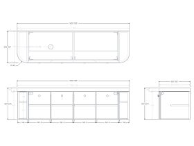Technical Drawing - Kado Era 50mm Durasein Statement Top Double Curve All Door 1800mm Wall Hung Vanity with Left Hand Basin