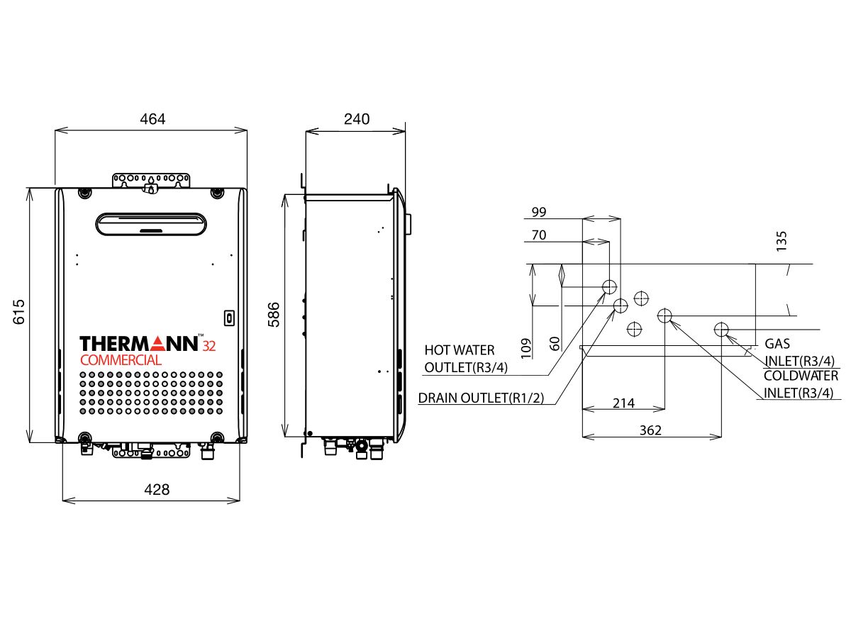 Thermann Commercial 32 External Line Drawing