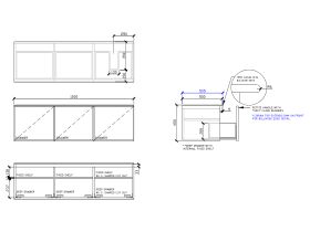 Technical Drawing - ISSY Adorn Above Counter / Semi Inset Wall Hung Vanity Unit with Three Drawers & Internal Shelves with Petite Handle 1500mm x 500mm x 450mm OFFSET RIGHT