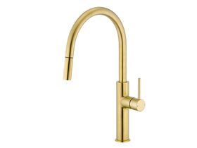 Mizu Drift Pull Out Gooseneck Sink Mixer Curve 2 Function Brushed Brass (5 Star)