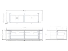 Technical Drawing - Kado Era 12mm Durasein Top Double Curve All Drawer 1800mm Wall Hung Vanity with Double Basin