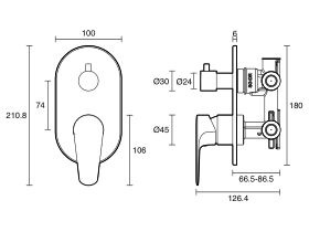 Technical Drawing - Posh Solus Shower Mixer Tap with Diverter