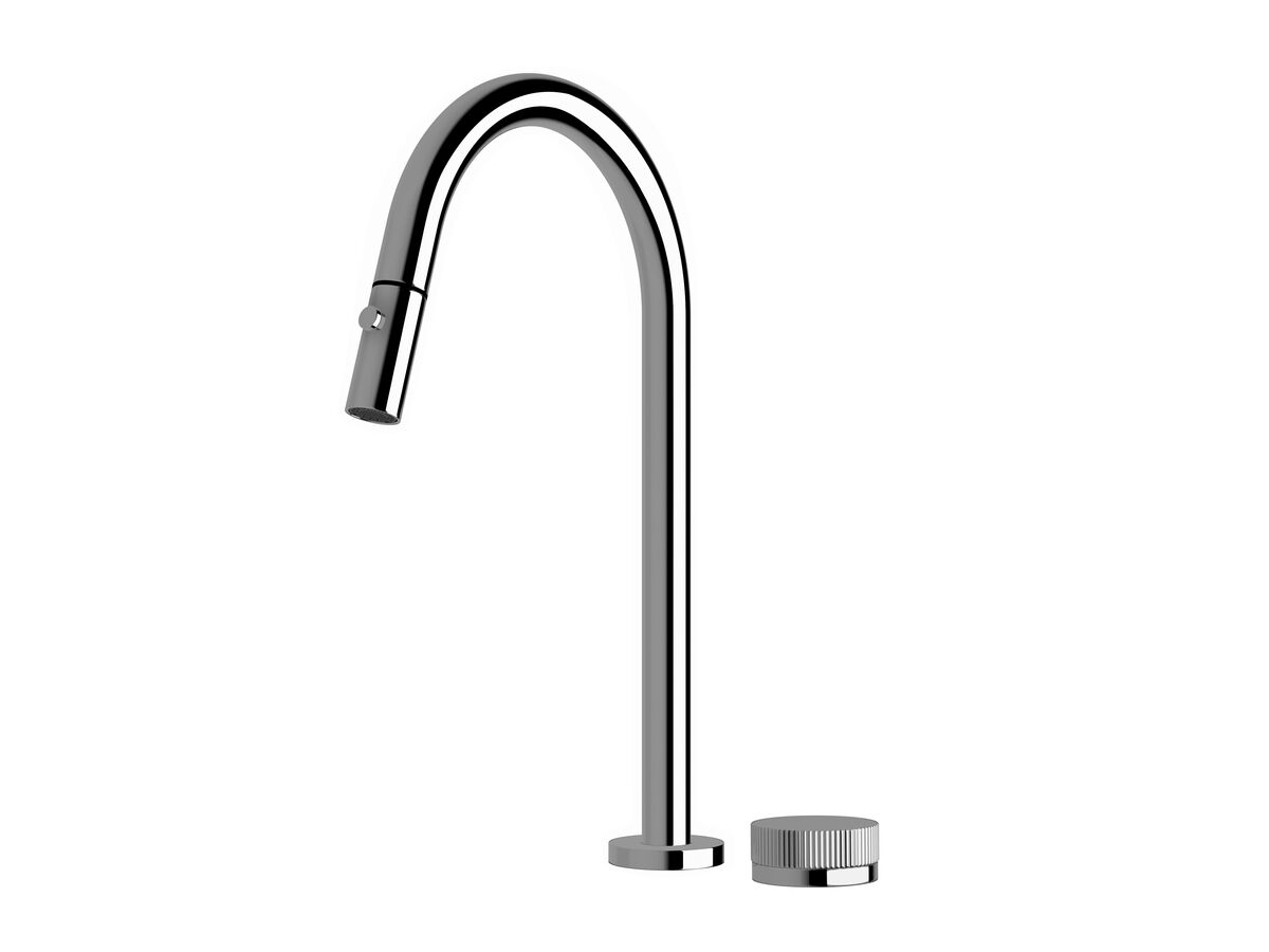 Milli Pure Progressive Sink Mixer Tap Set with Pull Out Spray and Linear Textured Handle Chrome