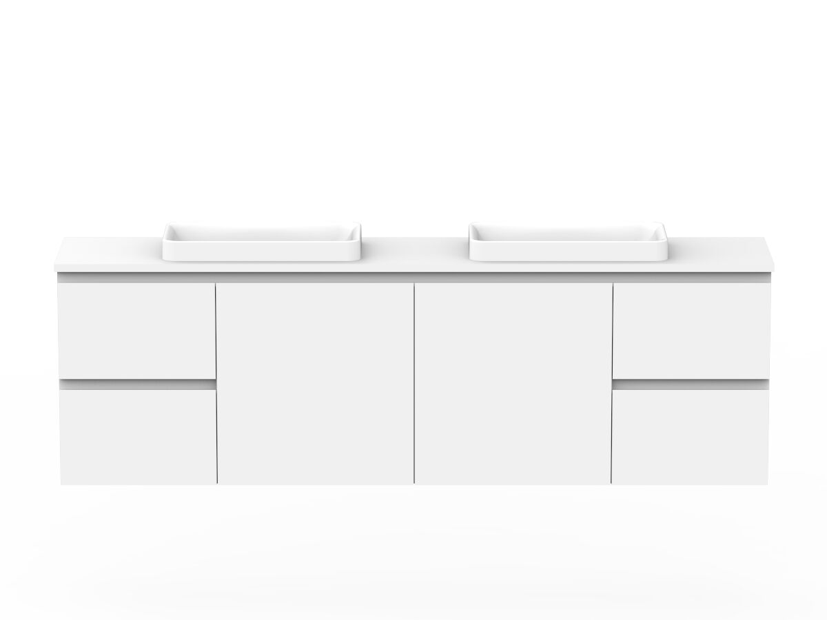 Posh Domaine Plus Ensuite 1800 Double Bowl Wall Hung Vanity Unit Caesarstone Top