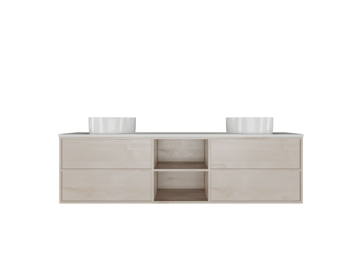 Kado Aspect 1800mm Wall Hung Vanity Unit With Shelf Double Bowl Thin Caesarstone Top