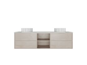 Kado Aspect 1800mm Wall Hung Vanity Unit With Shelf Double Bowl Thin Caesarstone Top