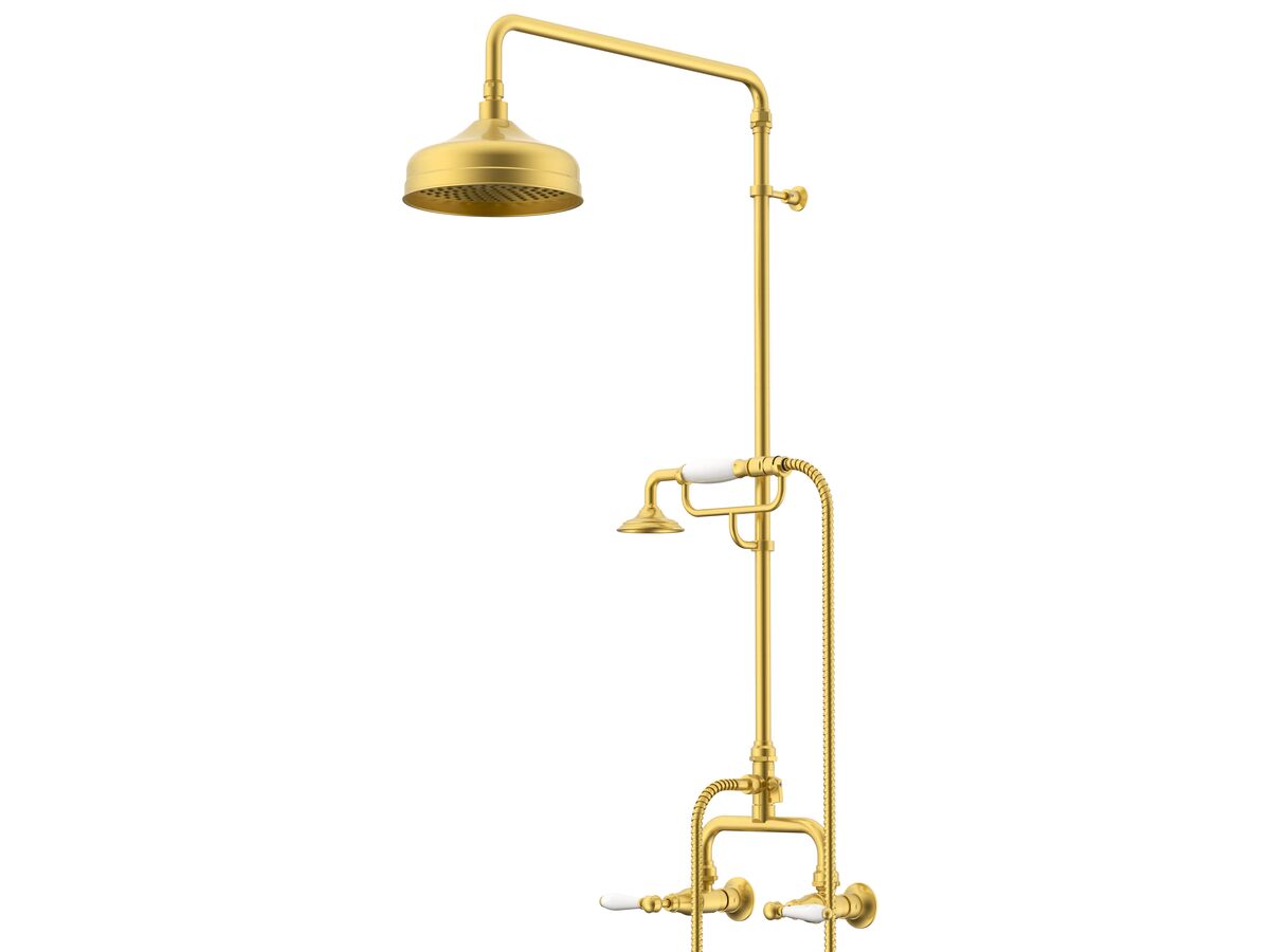 Milli Monument Edit Exposed Twin Telephone Shower Set Lever Porcelain Handles Brushed Gold (3 Star)
