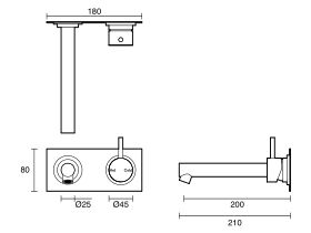 Technical Drawing - Scala Bath Mixer Tap Outlet System Straight 200mm Right Hand Operation
