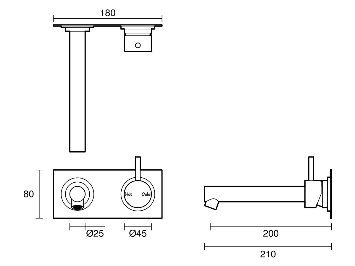 Sussex Scala Bath Mixer Tap Outlet System Straight 200mm Right Hand