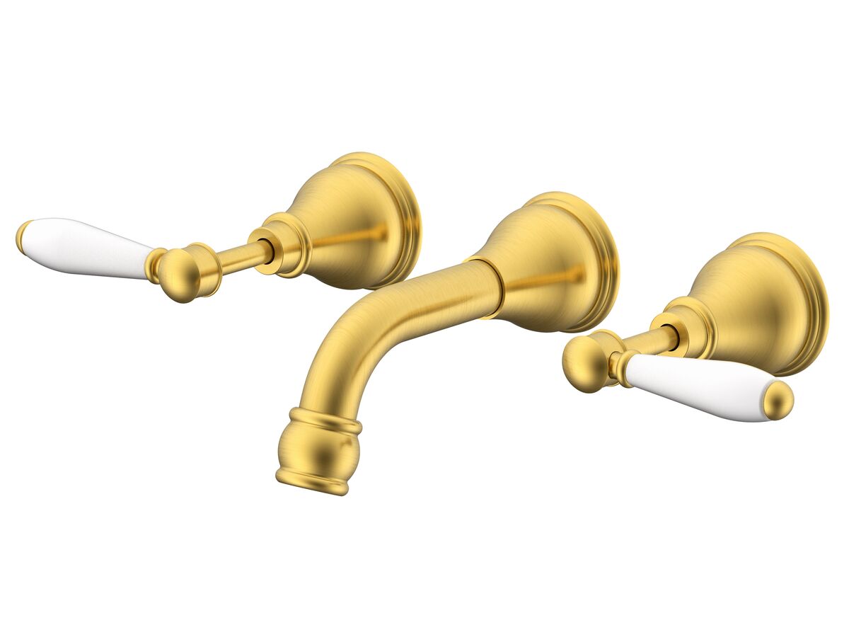 Milli Voir Wall Bath Set 150mm Lever Porcelain Handles Brushed Gold