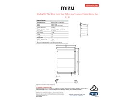 Specification Sheet - Mizu Bloc MK2 750 x 1050mm Heated Towel Rail Only (Less Transformer) Polished Stainless Steel