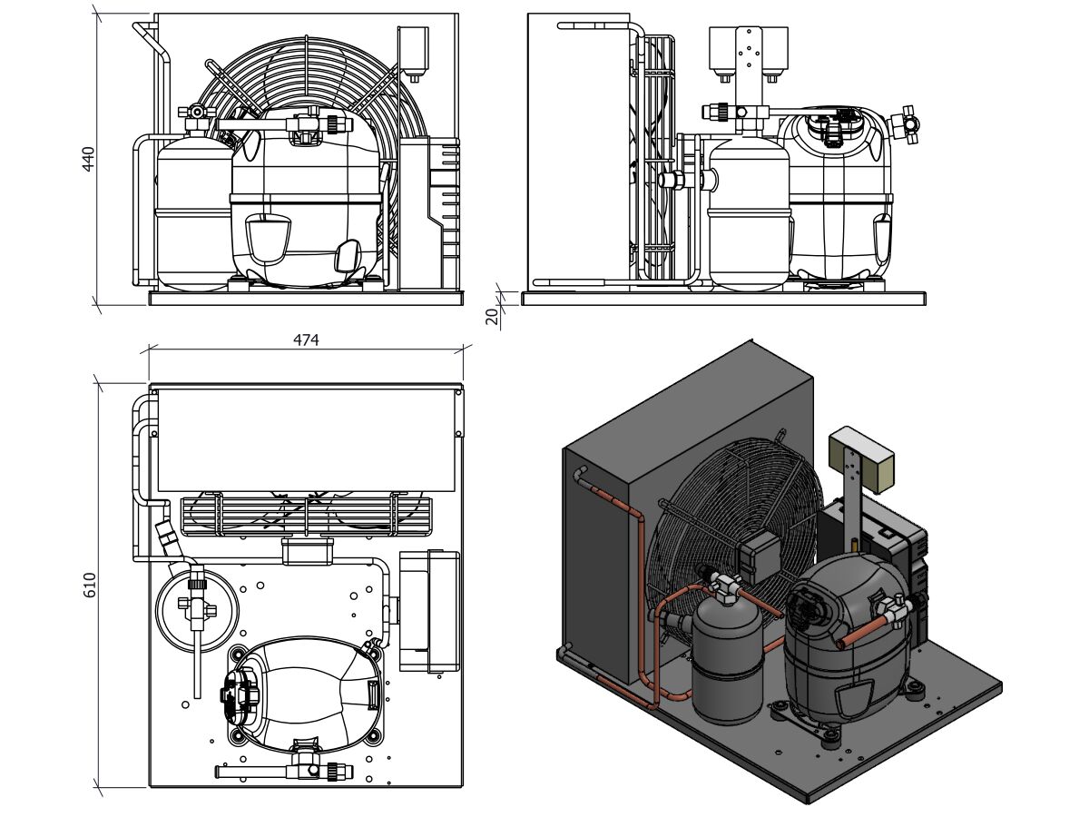 Tecumseh AJ2 HTA Condensing Unit 1 1/2HP R404 LBP CAJT2464ZBR-FZ-3 with Pressure Control