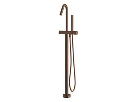Milli Pure Floor Mounted Bath Mixer Tap with Handshower and Linear Textured Handle Trimset PVD Brushed Bronze (3 Star)