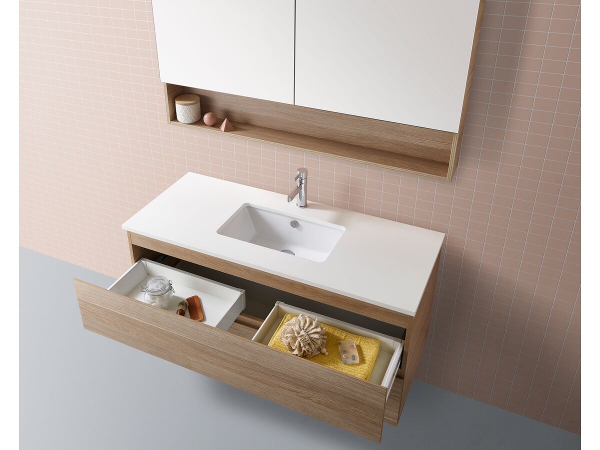 Posh Domaine Plus 1200mm Wall Hung Twin Vanity Unit AllDrawer Single Bowl Cherry Pie Top (no