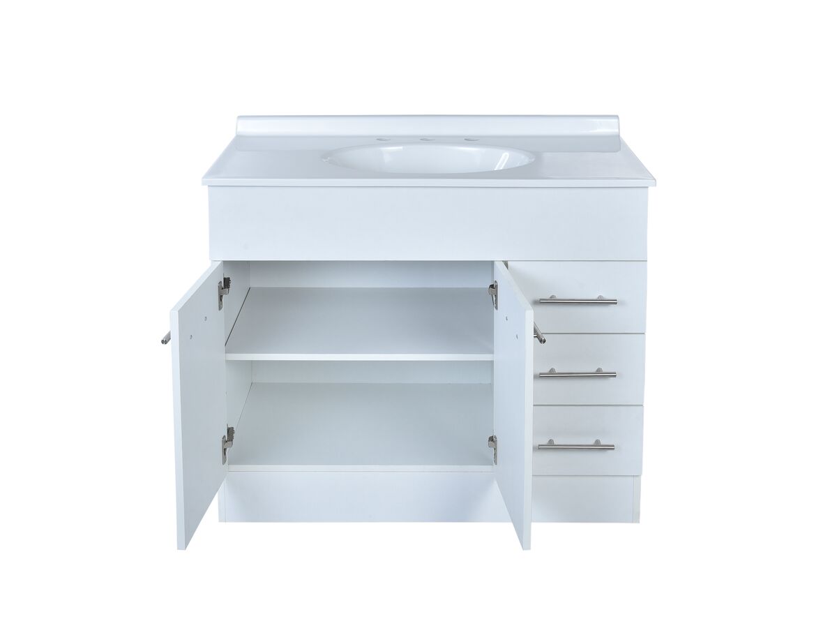 Base 2 Door & 3 Drawer Vanity Unit with Kick 3 Tapholes 910mm White