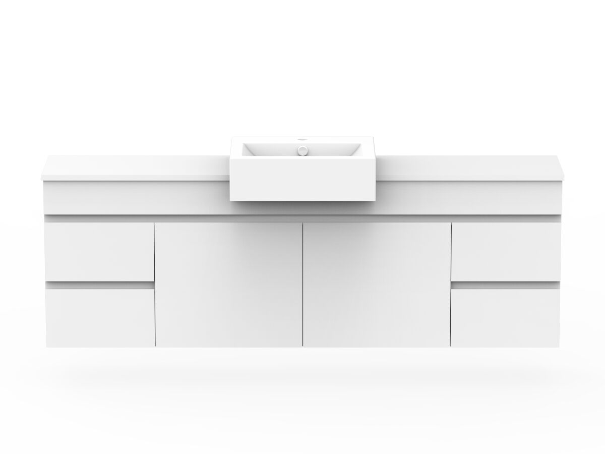 Posh Domaine Plus Semi-Recessed 1800 Single Bowl Wall Hung Vanity Unit Caesarstone Top