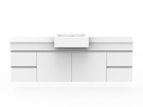 Posh Domaine Plus Semi-Recessed 1800 Single Bowl Wall Hung Vanity Unit Caesarstone Top