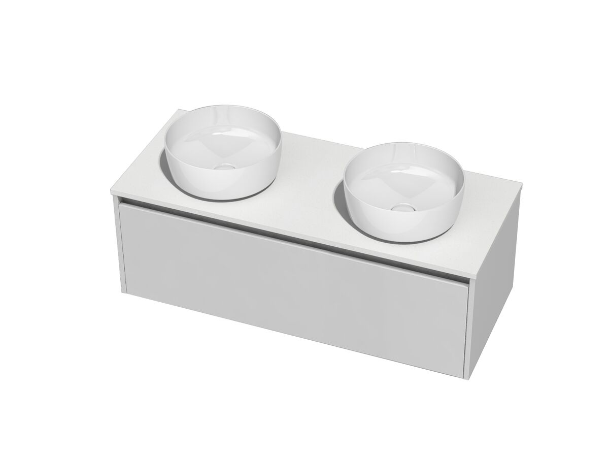 Kayla Wall Hung Vanity Unit 1200 2 Drawers Cherry Pie Centre Basin Double Bowl White