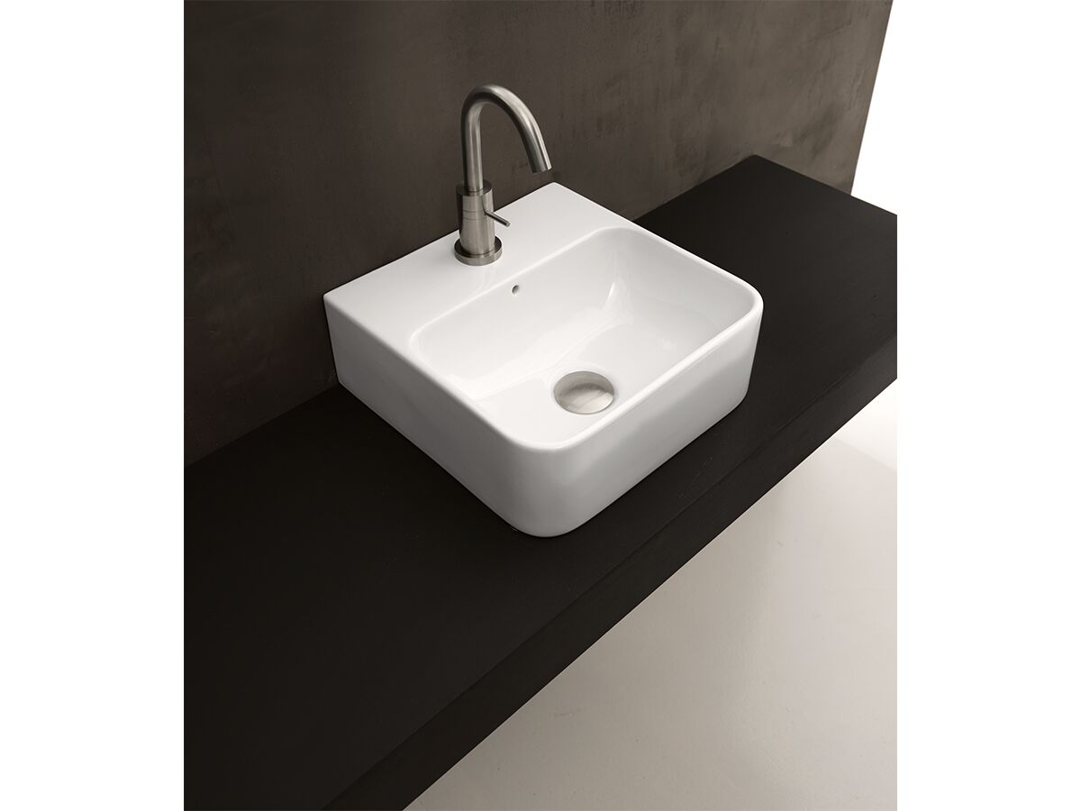 AXA Sheer Wall Basin with Fixing 1 Taphole 350 x 350mm White