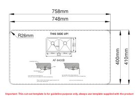 Cut Out Template - AFA Cubeline Double Bowl Undermount Sink 802mm Stainless Steel