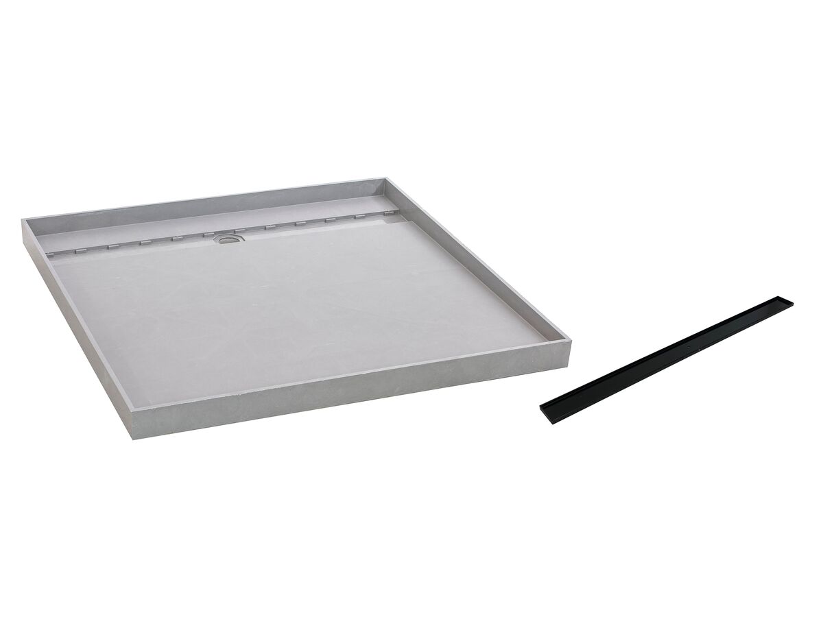 Posh Solus Tile Over Shower Tray with 840mm Long Rear Matte Black Tile