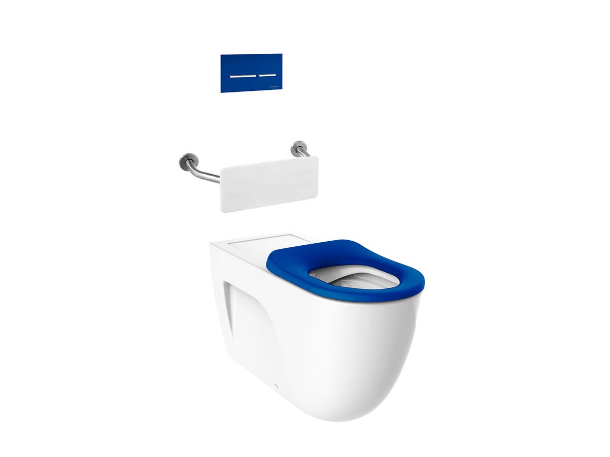 Roca Meridian 800 Back To Wall Rimless Inwall Suite, Button/Plate, Back Rest, Single Flap Seat Blue (4 Star)