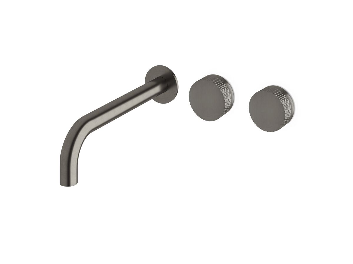 Milli Pure Wall Bath Hostess System 250mm Right Hand with Diamond Textured Handles Brushed Gunmetal