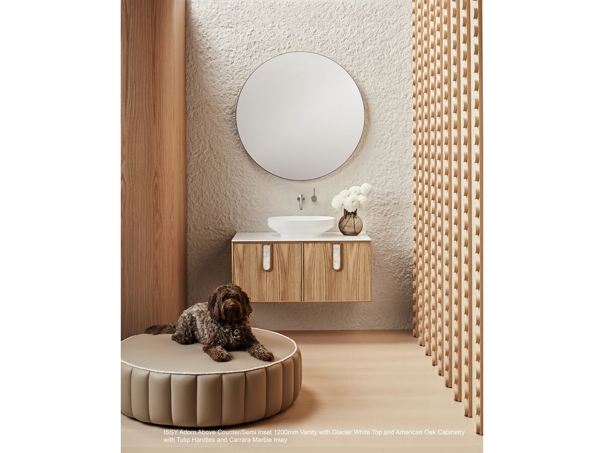 Adorn 2 vanity with Eclipse handle and Cloud shaving cabinet landscape - American Oak