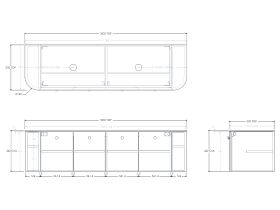Technical Drawing - Kado Era 12mm Durasein Top Double Curve All Door 1800mm Wall Hung Vanity with Double Basin