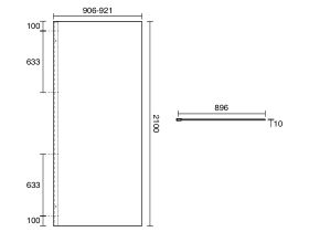 Technical Drawing - Kado Lux Frameless Rectangular Panel with Wall Channel Clear Glass 900
