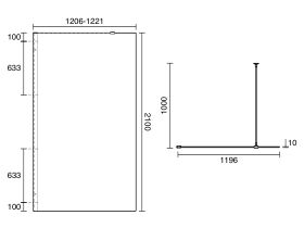 Technical Drawing - Kado Lux Frameless Rectangular Panel with Wall Channel Clear Glass 1200mm