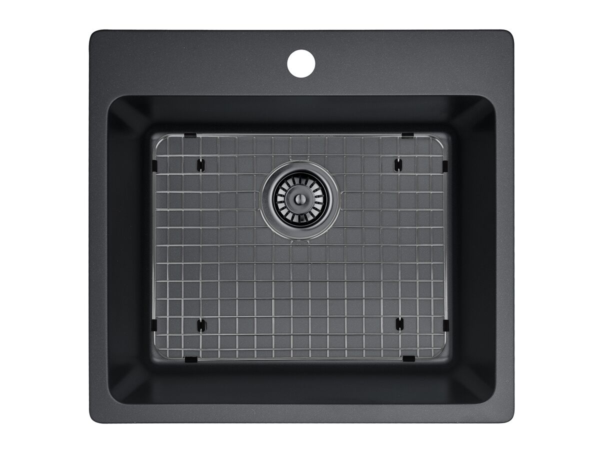 Memo Hugo Extended Single Bowl Sink with Grid 1 Taphole Granite Black
