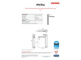 Specification Sheet - Mizu Drift Extended Basin Mixer Tap Straight Spout Brushed Nickel (6 Star)