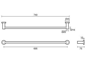Technical Drawing - Scala Single Towel Rail 700mm