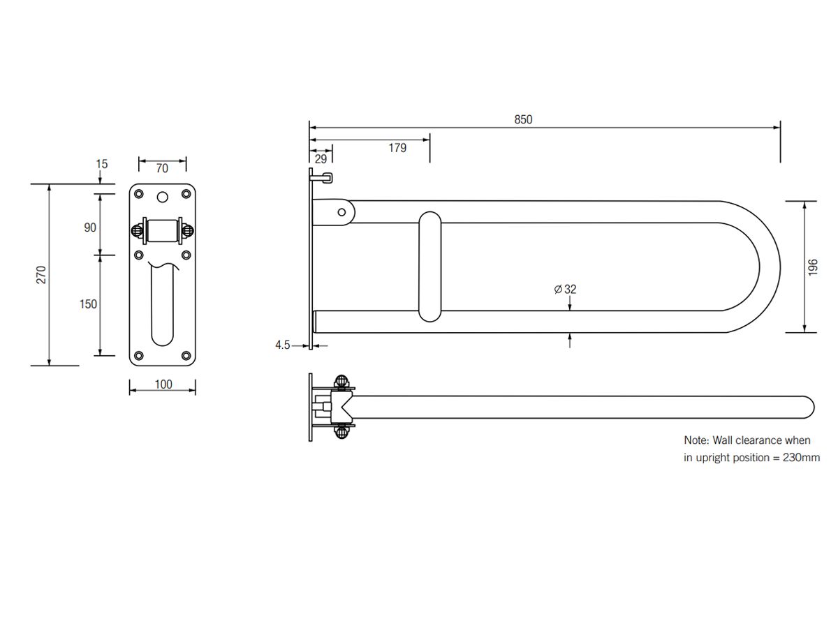 RBA Drop Down Grab Rail 850mm Satin Stainless Steel