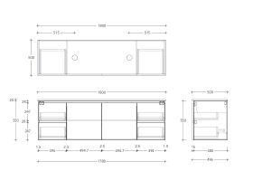 Technical Drawing - Posh Domaine Conventional 1800mm Wall Hung Vanity Double Basin 20mm Top