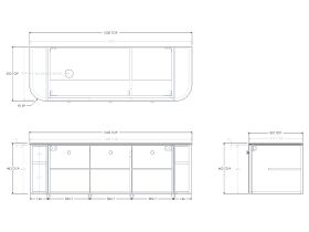 Technical Drawing - Kado Era 12mm Durasein Top Double Curve All Door 1500mm Wall Hung Vanity with Left Hand Basin