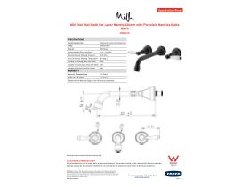 Specification Sheet - Milli Voir Wall Bath Set Lever Handle 220mm with Porcelain Handles Matte Black