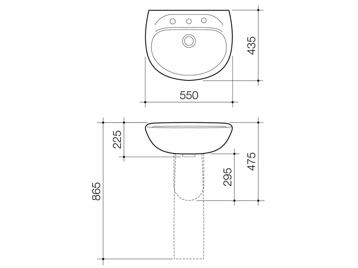Caroma Caravelle Wall Basin 1 Taphole 550mm White