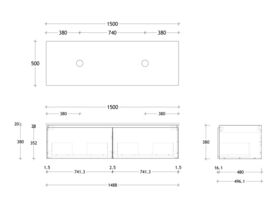 Posh Domaine 1500mm Wall Hung Vanity Unit All-Drawer Double Bowl Friday Top (no basin)