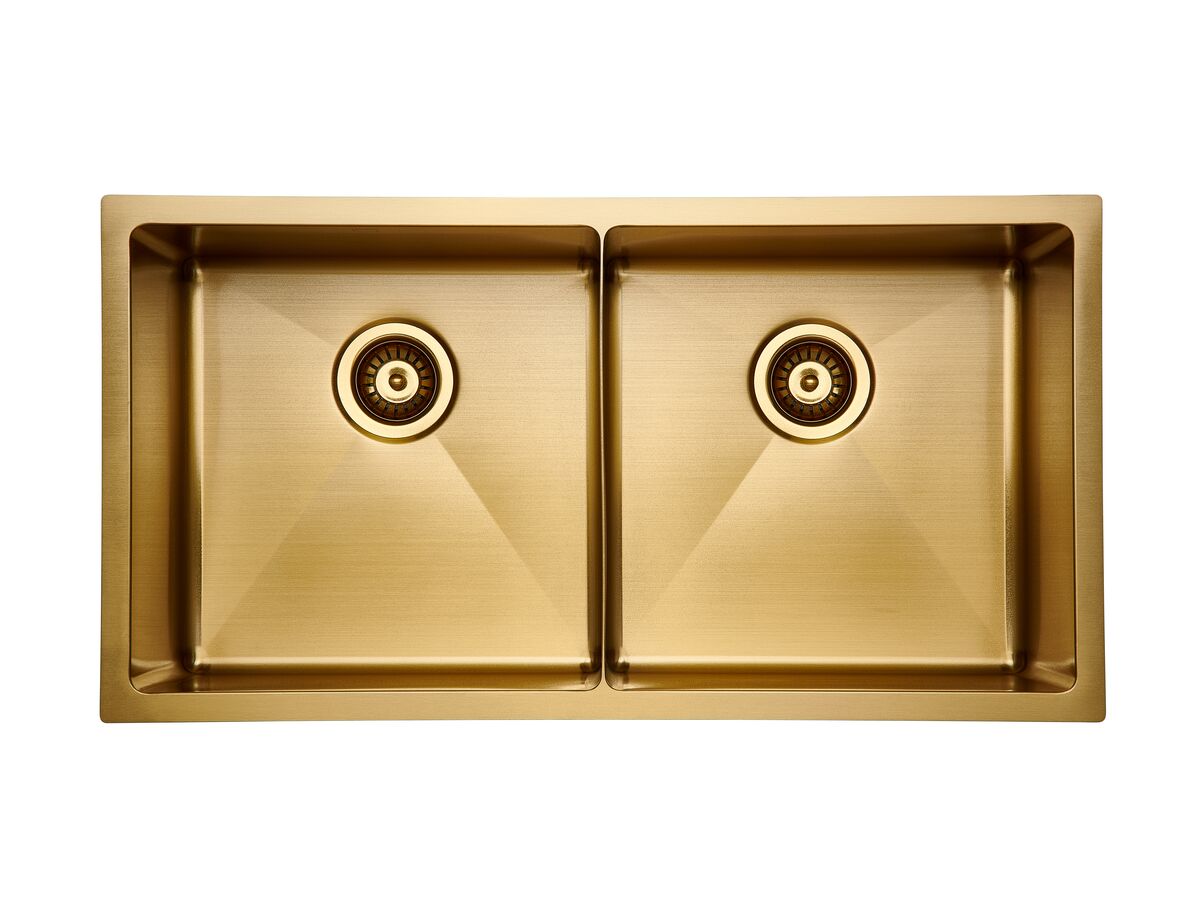 Memo Zenna Double Bowl Sink Stainless Steel Nanoplated Gold from Reece