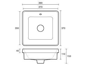 Technical Drawing - Roca The Gap Square Semi Inset Basin 390mm x 370mm With Overflow White