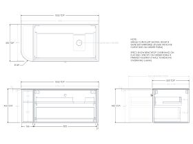 Technical Drawing - Kado Era 12mm Durasein Top Single Curve All Drawer 1050mm Wall Hung Vanity with Right Hand Basin