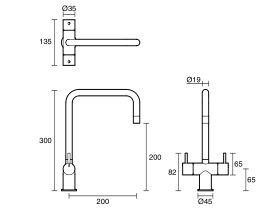 Technical Drawing - Scala Mini Twin Handle Mixer Tap Large Square