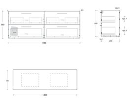 ADP Essence MKII Double Vanity Unit All Draw Wall Hung 4 Draw No Basin 1800mm