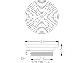 Stainless Steel Heelgrate F/D Grate Round PVC 150mm x 100mm