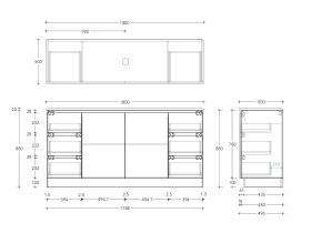 Technical Drawing - Posh Domaine Conventional 1800mm Floor Mounted Vanity Centre Basin 20mm Top